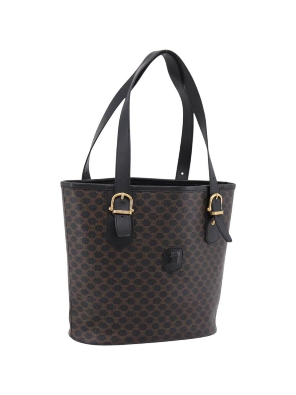 CELINE Macadam Tote Bag PVC Leather Black Gold Tone